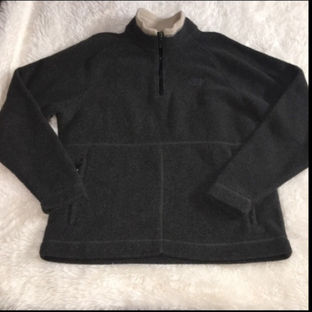 The North Face Mens Pullover Jacket Polartec Fleece Dark Gray Beige Medium